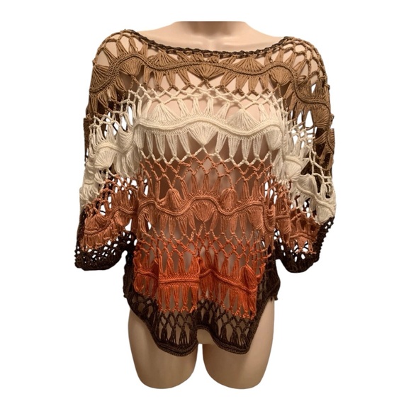 VIVID COLLECTION OF NY MACRAME CROCHET LOOSE KNIT MULTICOLOR BOHO TOP SZ LARGE - Picture 1 of 8